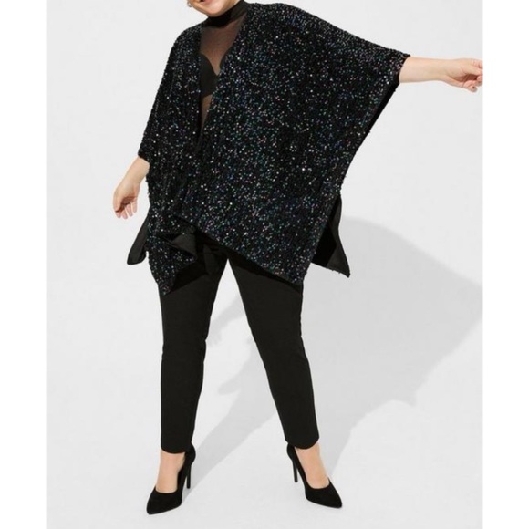 ๐ Multi Colour Sequin Black Ruana One Size NWT Torrid New! - Picture 2 of 7